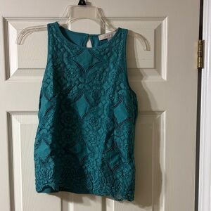 LOFT Turquoise Lace Sleeveless Blouse